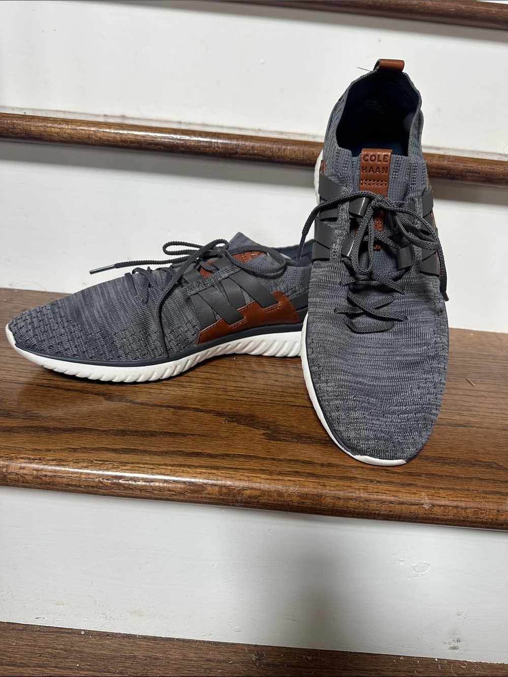 Cole Haan Gray Lace Up Sneakers with brown leather accents